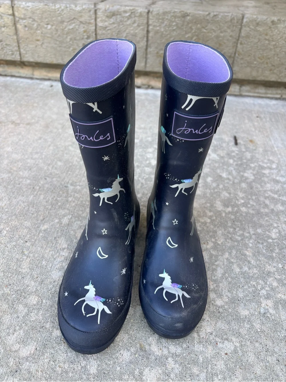 Girls Navy Unicorn Rain Boots with Purple Lining
